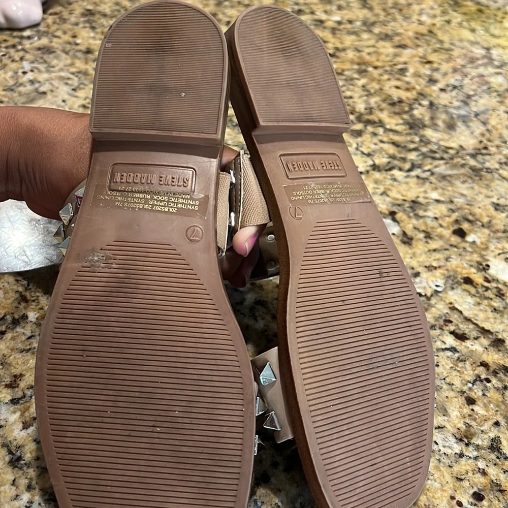 Steve Madden Studded Tan  Sandals Women’s‎ Slip On Square Toe Strapy